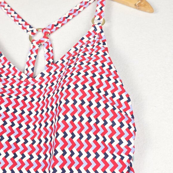 NWT Kona Sol Women One-Piece Swim 16 Red White Blue Gold Ring CrisCross Adjust - Picture 6 of 16